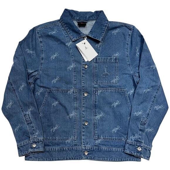 Nike Air Jordan Flight Heritage Denim Trucker Jacket Men Size Medium Blue NEW - Picture 1 of 6